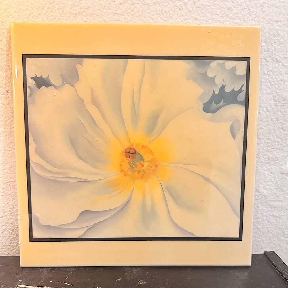georgia O keefe reproduction of “white flower” on ceramic tile, super rare